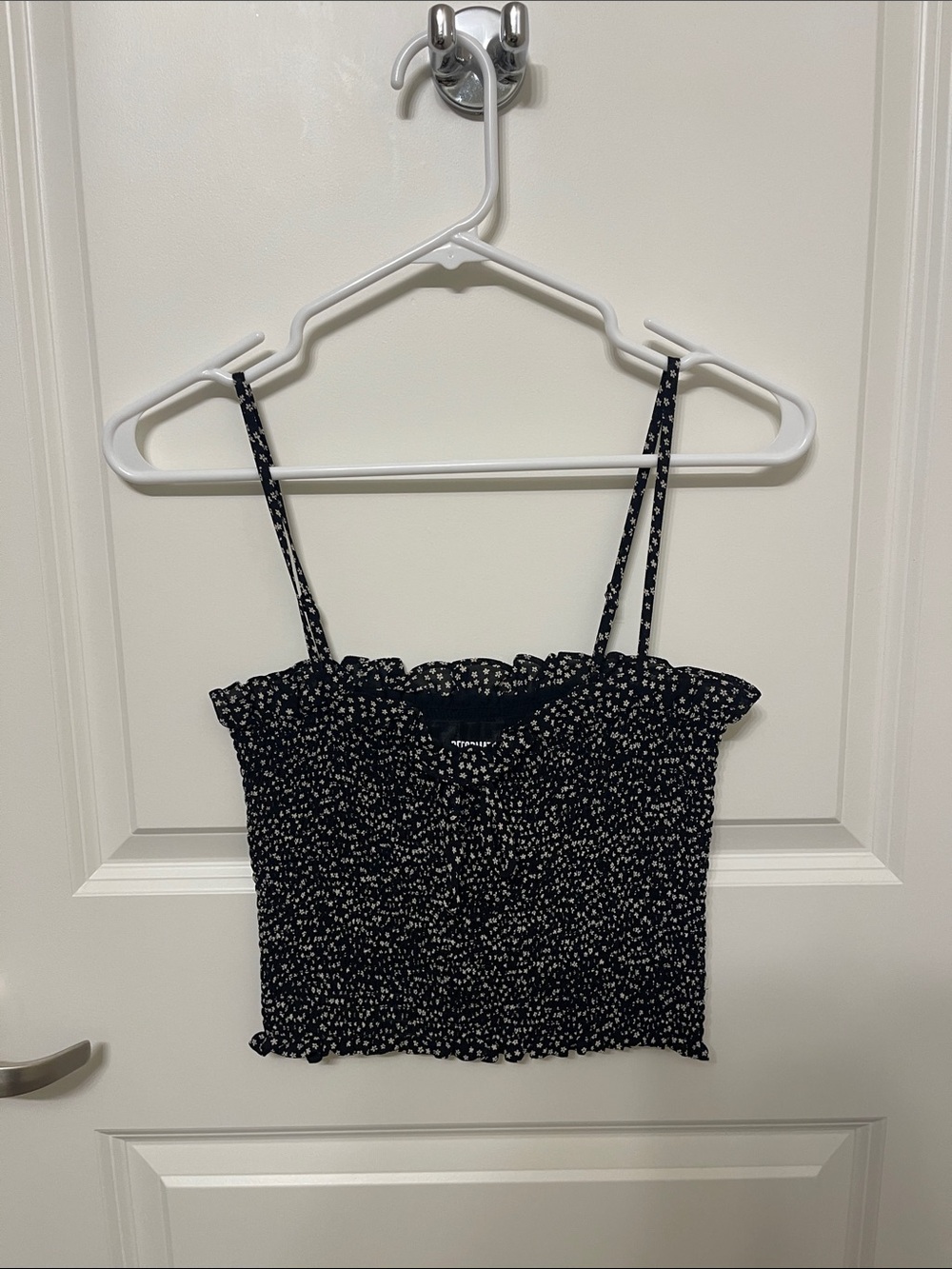 Reformation Black Floral Smocked Cami Top